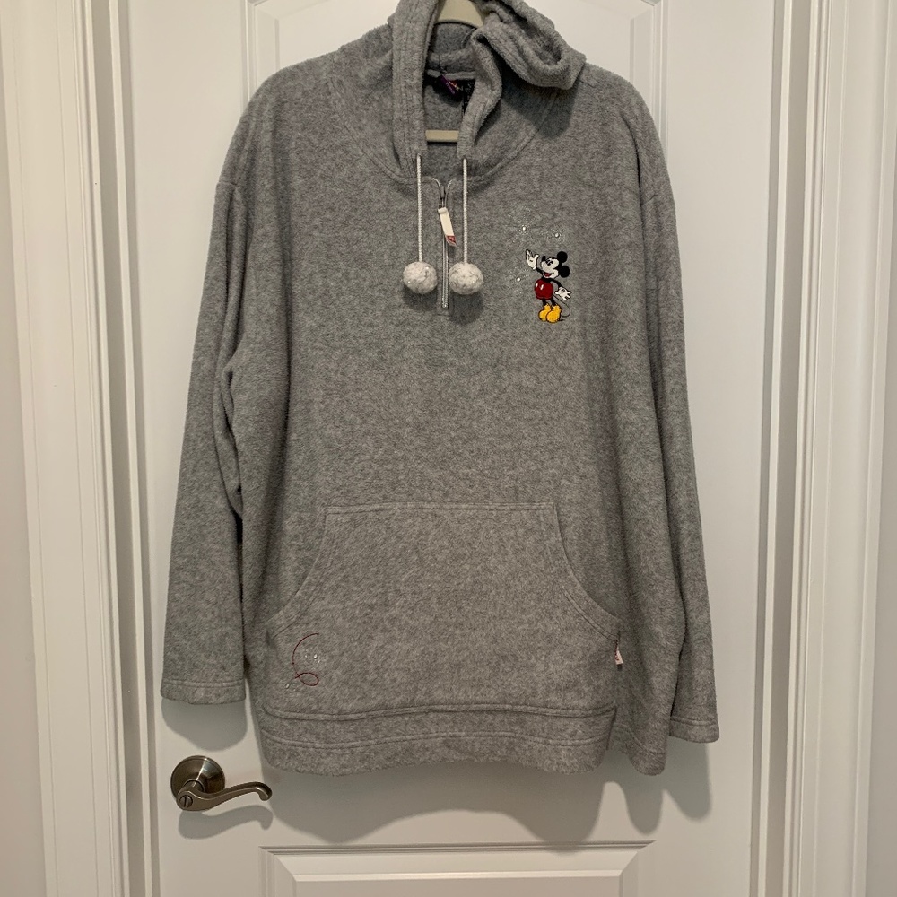 Disney Mickey Mouse Gray Fleece Hoodie 1/4 Zip Up Size 26/28W